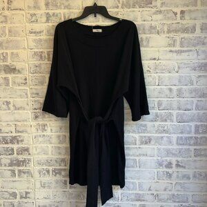 Love In Women’s Oversized Sweater Dress Black Front Belt Tie Midi Size Small